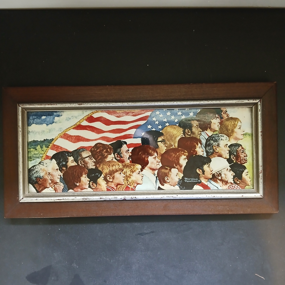 Framed Norman Rockwell with American Flag Porcelain Tile